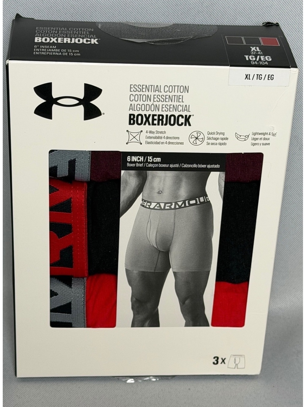 Under Armour Essential Cotton Boxerjock 3-Pack Men's Boxer Briefs XL